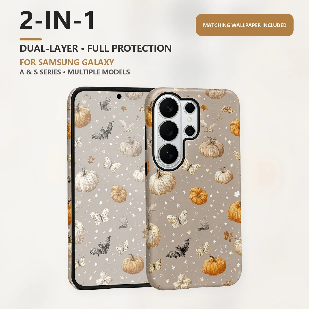 Pumpkin Bat Butterfly Pattern 2-in-1 Dual-Layer Phone Case for Samsung Galaxy S26 S25 S24 Plus Ultra FE S20 FE A56 A17 A16 A15