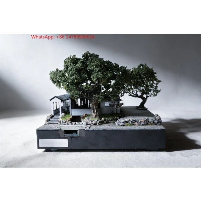 1/64 Chinese Garden Diorama: Realistic Micro Landscape Scene, Ancient Style Pavilion Display Base for Figures, Desktop Ornament