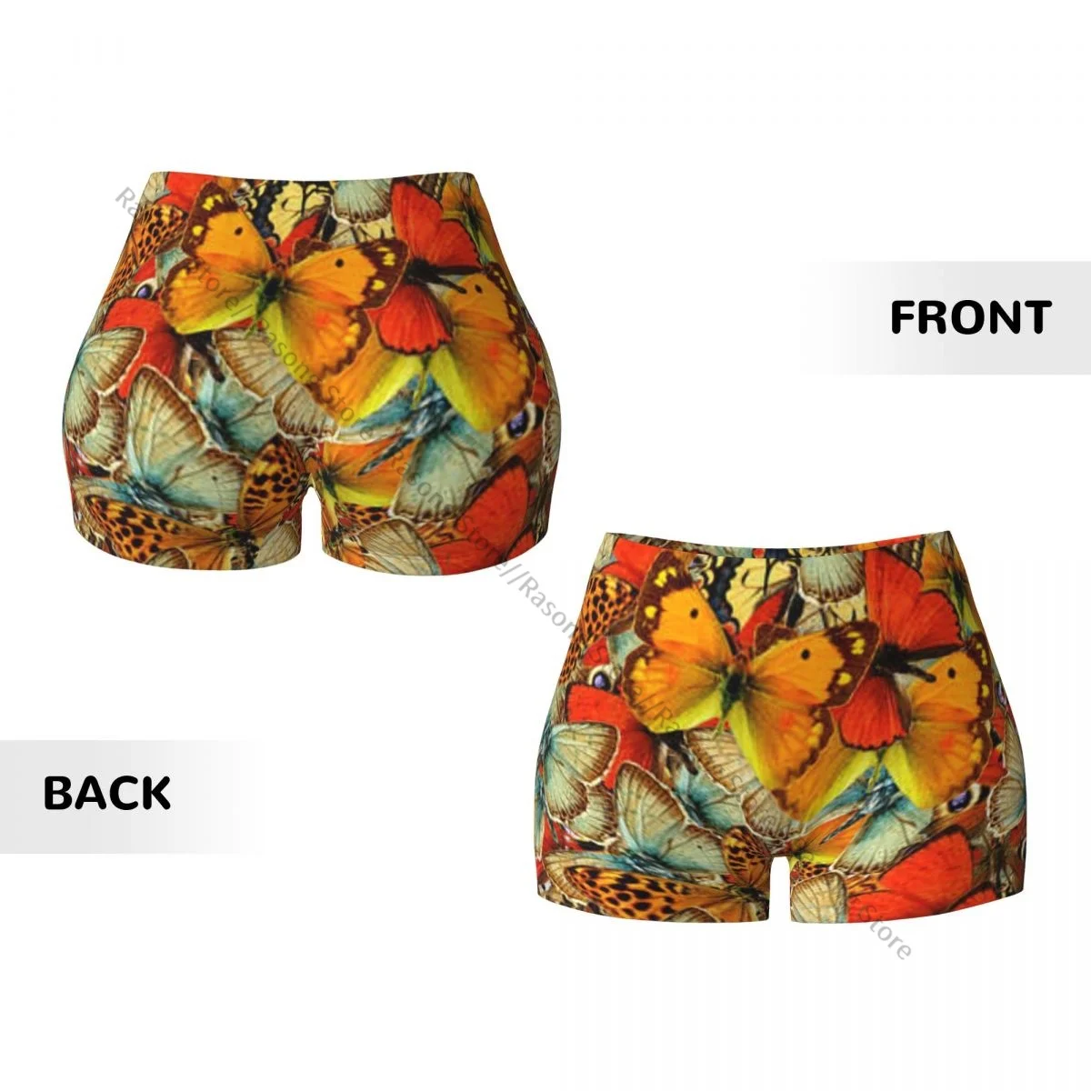 Spandex-Yoga-Shorts für Damen, Schmetterlinge, Textur, Fliesen, Workout, Booty-Shorts