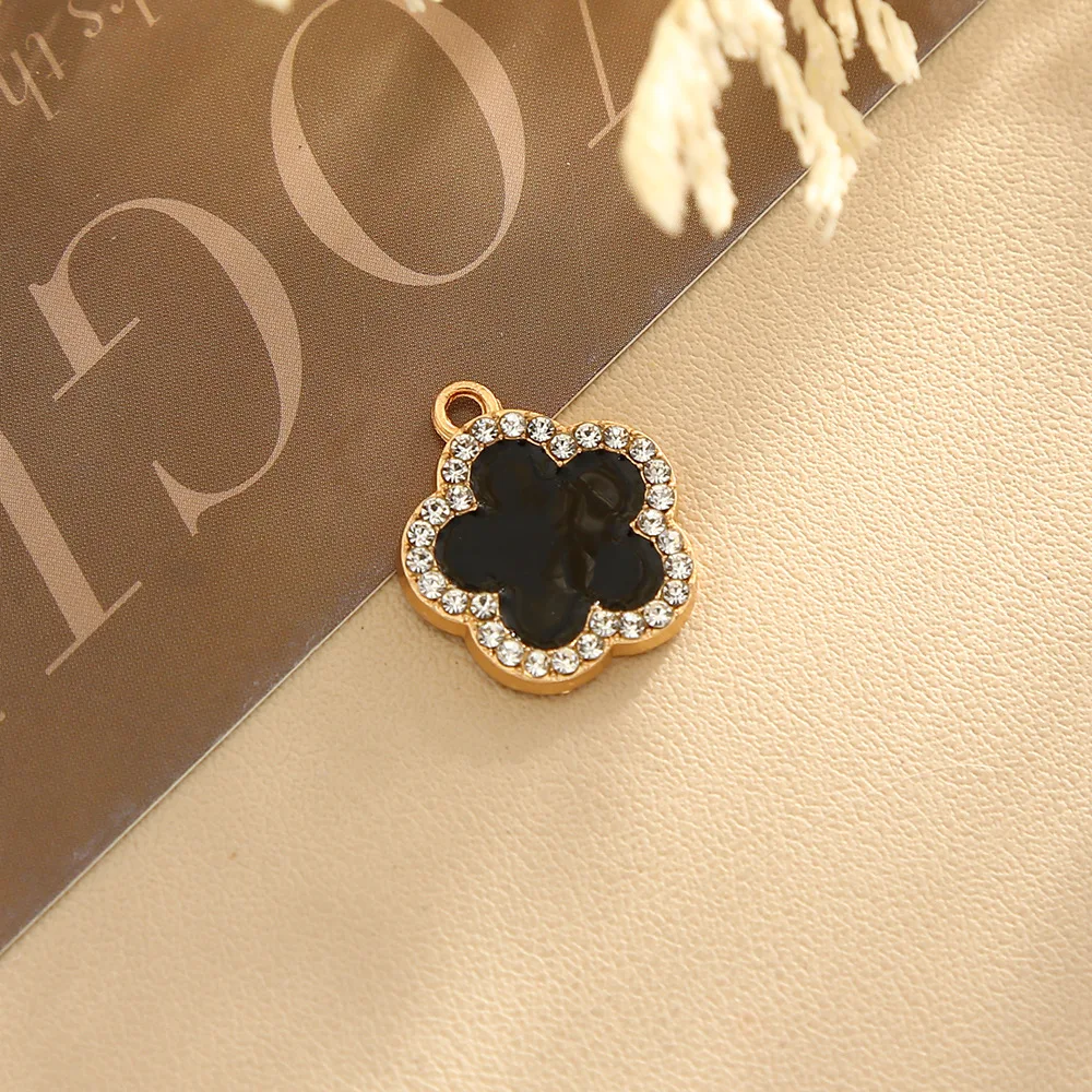 DIY Lucky Five Leaf Flower Pendant Charm Fashion Rhinestone Inlay Jewelry for Women Necklace Bracelet Accessories