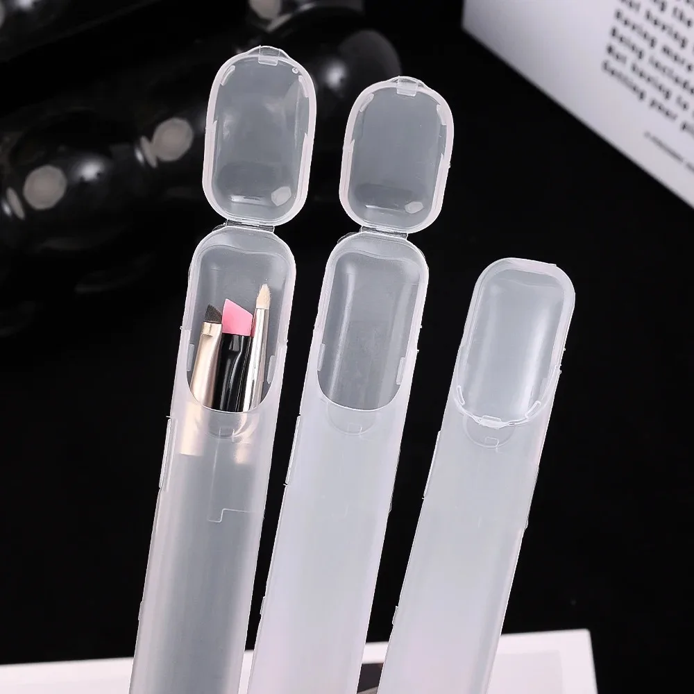 Caja de almacenamiento de brochas de maquillaje transparente portátil |   Organizador a prueba de polvo con tapa para brochas de maquillaje, lápices para cejas, delineador de ojos, Bea