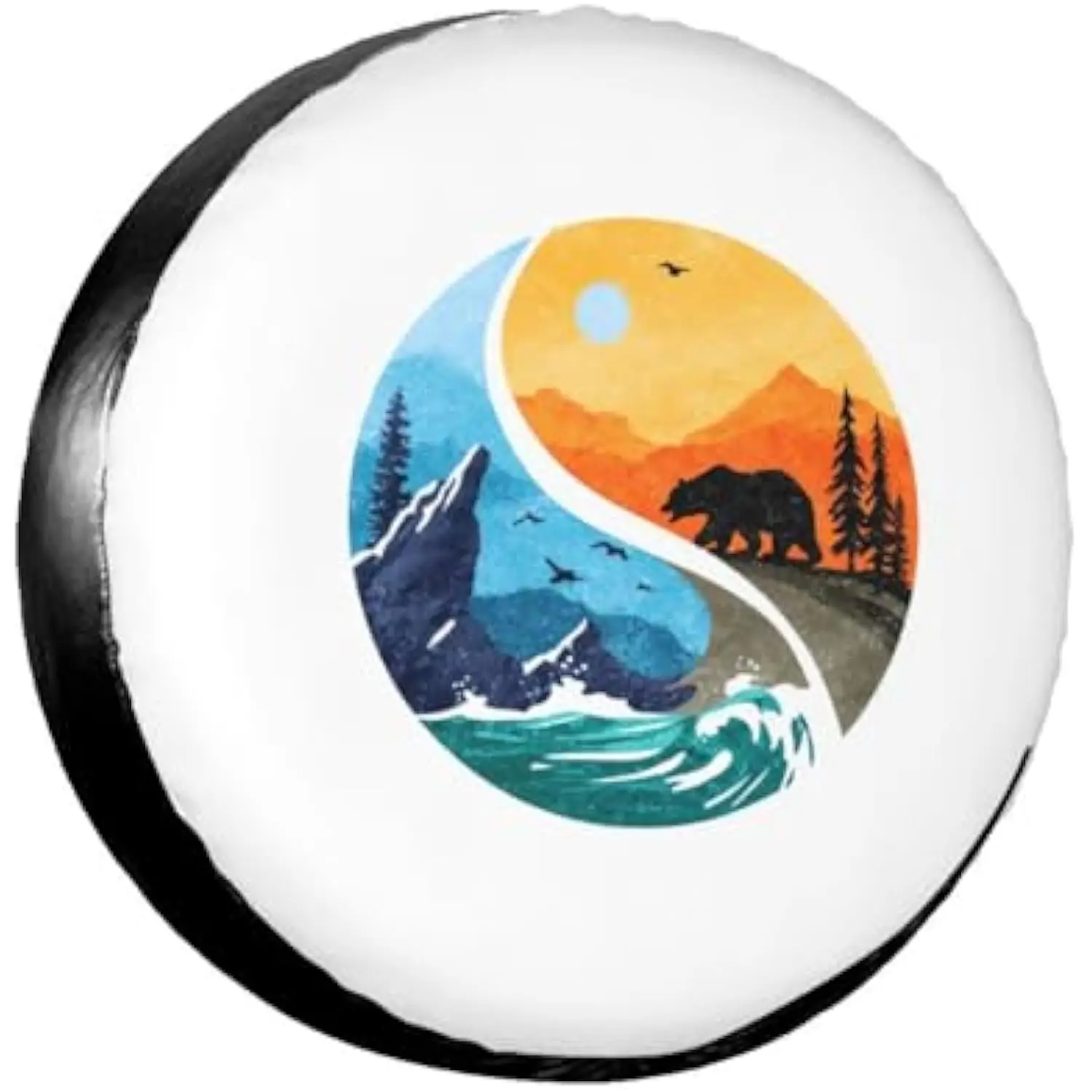 

Чехол для запасного колеса Yin Yang Nature Bear Ocean Coast, полиэстер, водонепроницаемый, для использования на открытом воздухе
