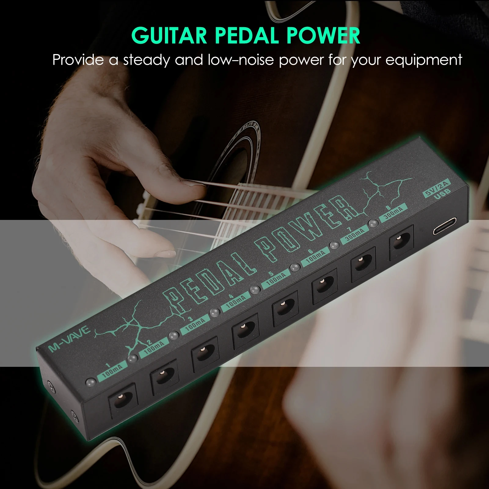 M-vave Guitar Effect Pedal Power Supply 8 Isolated DC Outputs/ 5V USB Output for 9V Protection Guitar Accessories