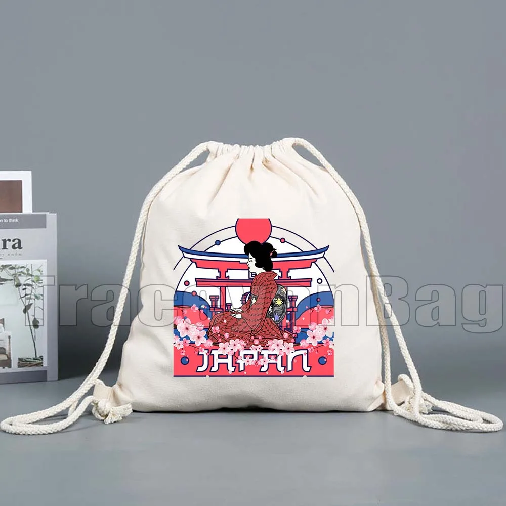 طوكيو Maneki Neko لطيف اليابانية محظوظ القط جبل فوجي جنبان نمط طباعة قماش الرباط أكياس كرة القدم على ظهره رياضة اليوغا Sackpack #6