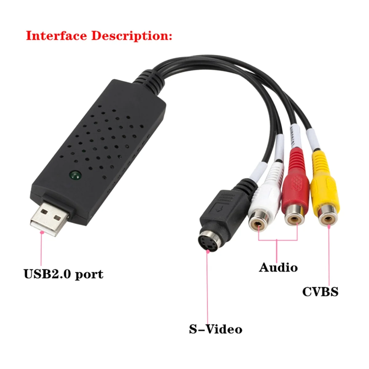 USB Video Capture Card, Audio Video Converter Grabber for RCA to USB Convert VHS Mini DV VCR Hi8 DVD to Digital SQ