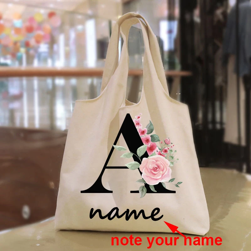 Borsa a tracolla in cotone con stampa personalizzata del nome personalizzata A-Z borse da regalo da sposa per feste di matrimonio da viaggio per ragazze