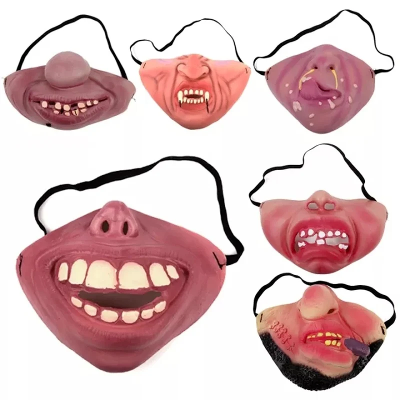 Funny Latex Half Face Masks Adult Cosplay Humorous Elastic Band Clown Masks Halloween Joy Props Performance Party Decoration