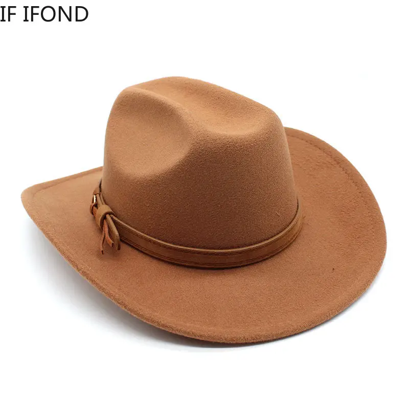 Winter Autumn Men\'s Western Women Cowboy Hat For Gentleman Lady Cowgirl Jazz Hat Wide Brim Felt Fedora Hat Sombrero Hombre