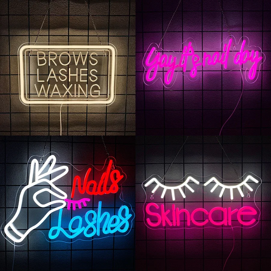 

Вощеная неоновая вывеска для домашнего декора комнаты Kawaii Настенное украшение 3D Art Lashes Красота Брови Деловой дизайн Аксессуары Светлый салон
