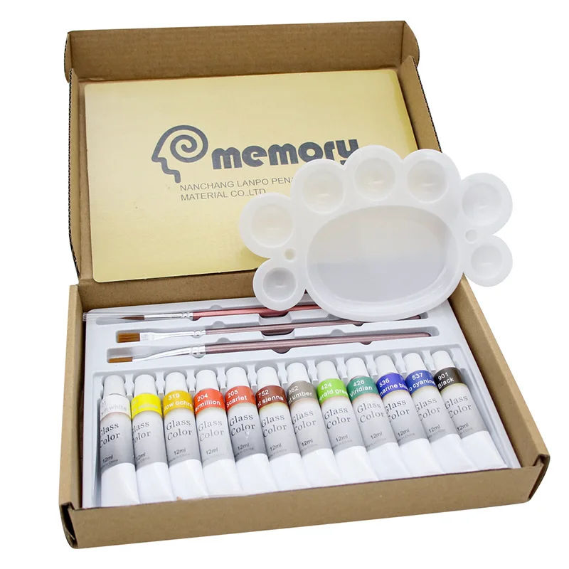12 Colors Glass Paint, Permanent Stained Glass Painting Pigment for Cups, Lampshades & Architectural Glass Crafts