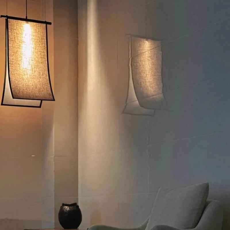 Designer Fabric Art Rectangle Ceiling Pendant Lamp Creative Personality Restaurant Bedroom Stair Kitchen Study LED Hanging Light