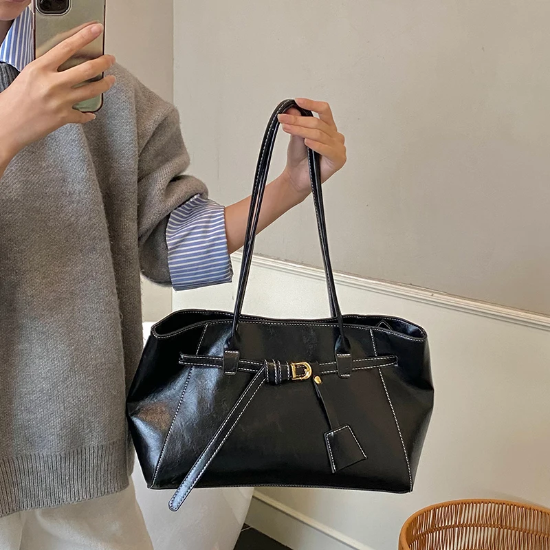 bolsos de lujo mujer marcas famosas bolsos de marcas originales Bolsos de un solo hombro Retro de alta calidad para mujer, bolso de mano de moda de gran capacidad de Color puro de cuero PU, bolsos de diseñador de lujo