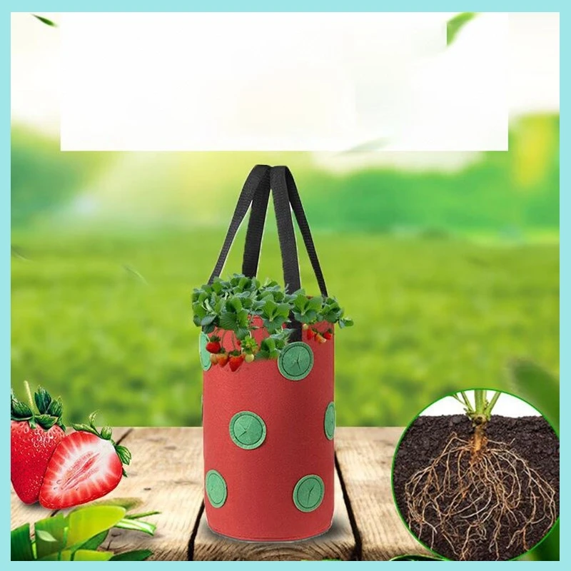 3 Gal 12 Holes Strawberry Grow Pot Bags Plants Flower Tomato Growing Garden Wall Hanging Vegetable Root Planting Reusable Her B2
