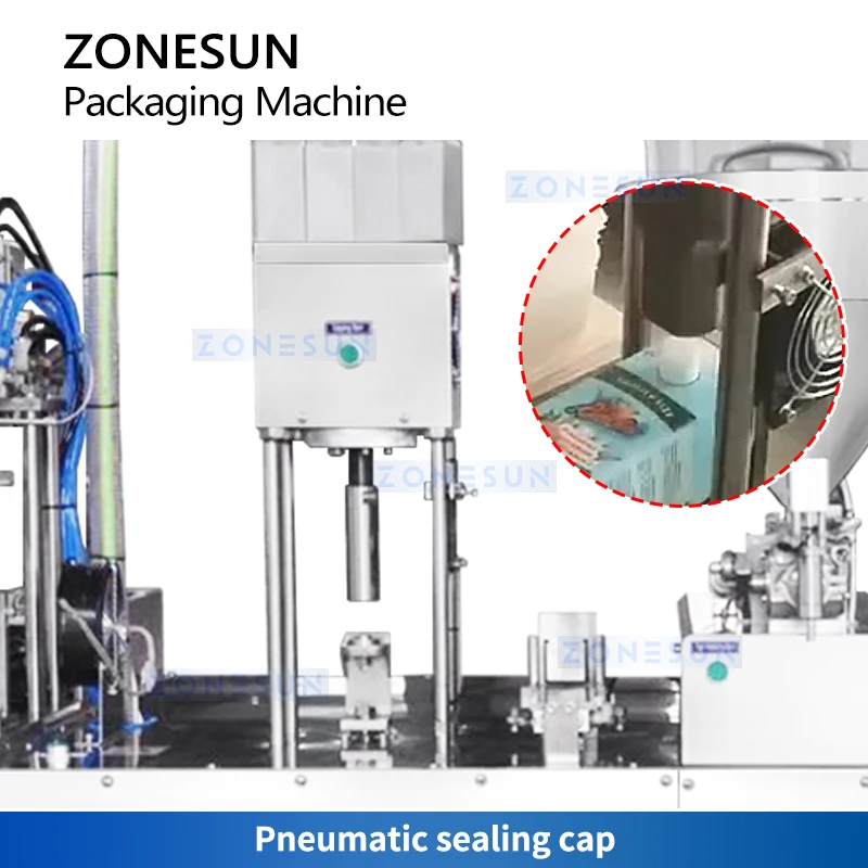 ZONESUN กึ่งอัตโนมัติ Gable Top เครื่องบรรจุภัณฑ์น้ําผลไม้นมโยเกิร์ต Liquid Paste กล่องซีล Capping อุปกรณ์ ZS-GTC1000