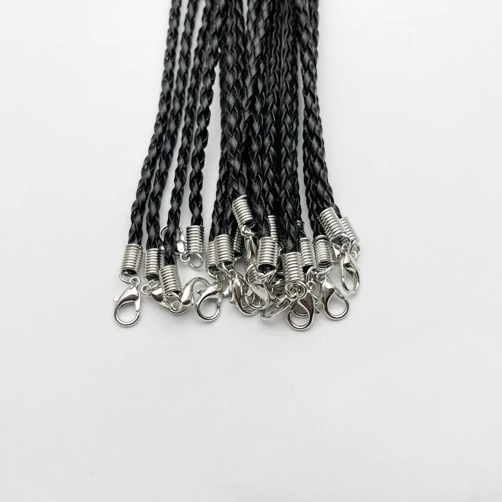 Lot de 50 pièces de collier en cuir noir, corde de 3mm, fermoir mousqueton, pendentif 45 + 5cm, fabrication d'accessoires de bijouterie, vente en gros, livraison gratuite