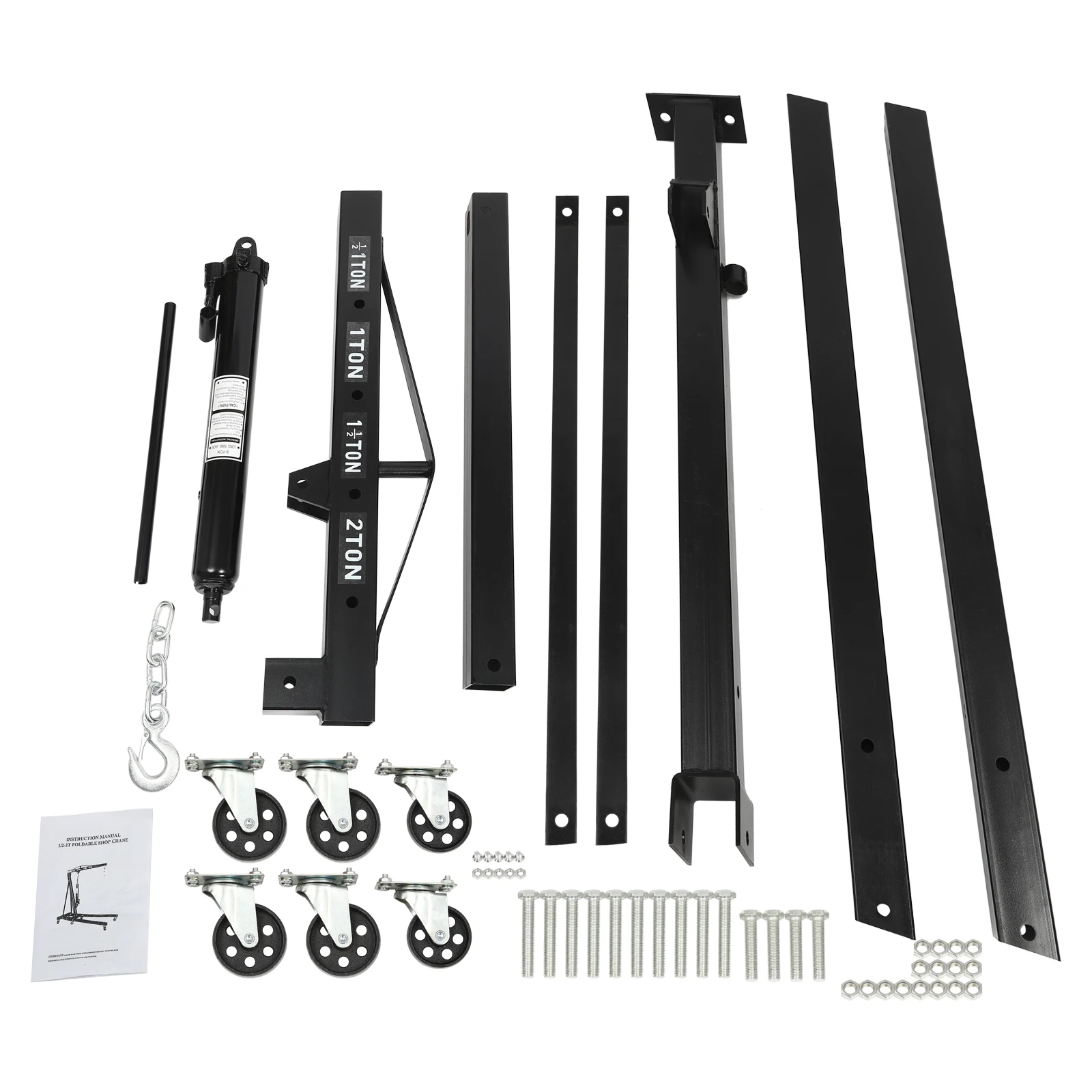 รอกเครื่องยนต์แบบพับได้ความจุ 2T, ตําแหน่งการยกที่ปรับได้, กระบอกไฮดรอลิก 8T, โครงเหล็กคาร์บอน, หกล้อสําหรับ E