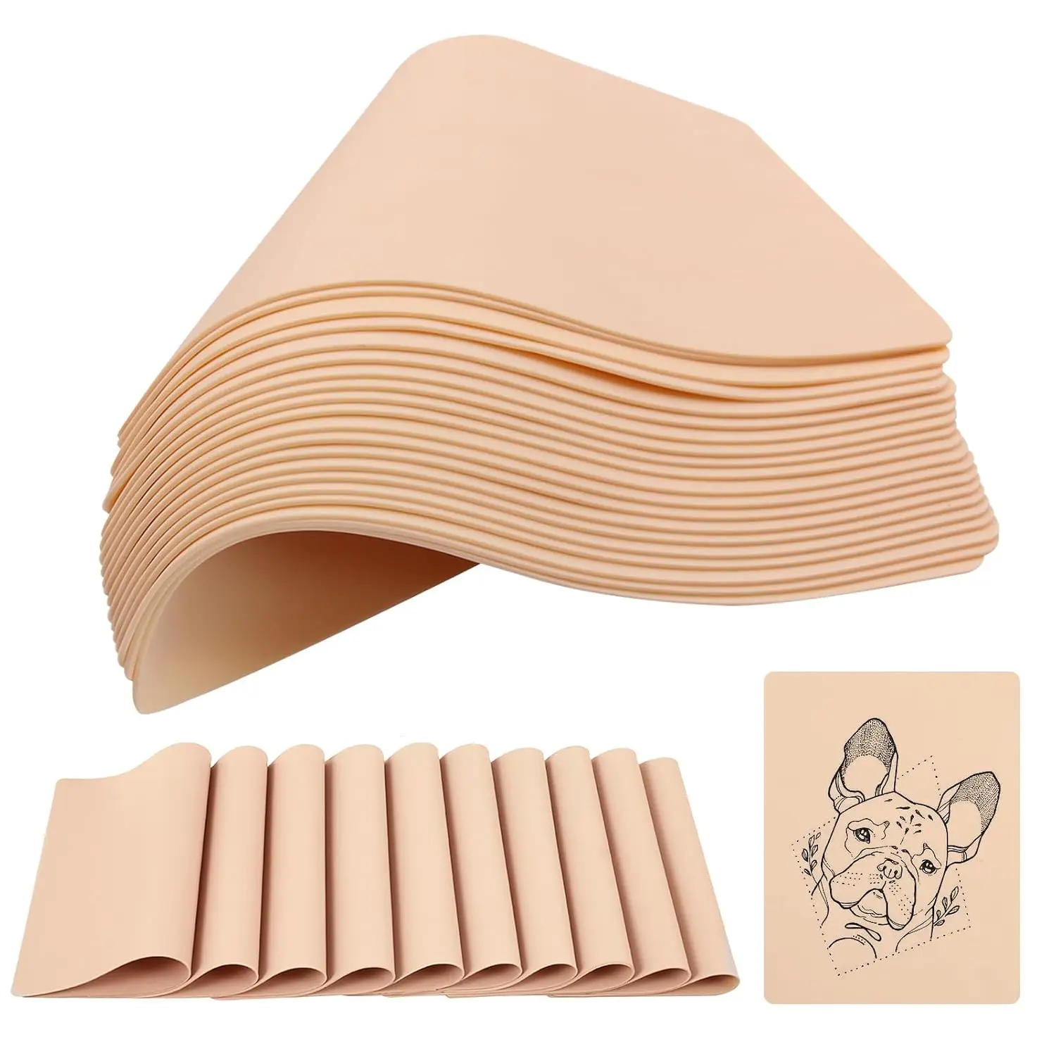 

Double Sided Tattoo Practice Skin (1mm)- 30Pcs of 8x6 inch Fake Skin Sheets for Beginners & Professional Artists.