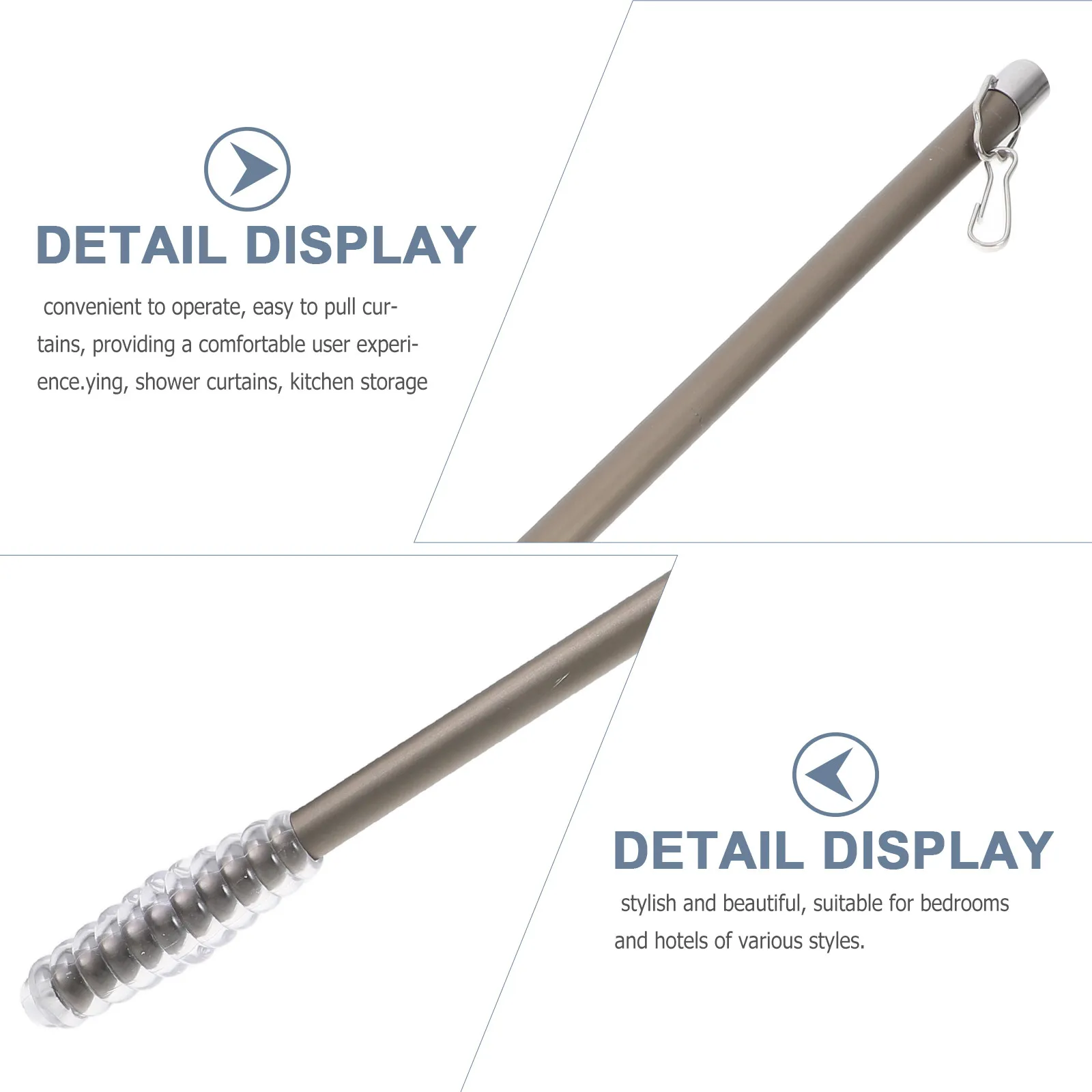 Aluminum Curtain Pull Rod Long Curtain Wand Drapery Pull Rod for Curtains Easy Open Close Smooth Function Minimalist Modern