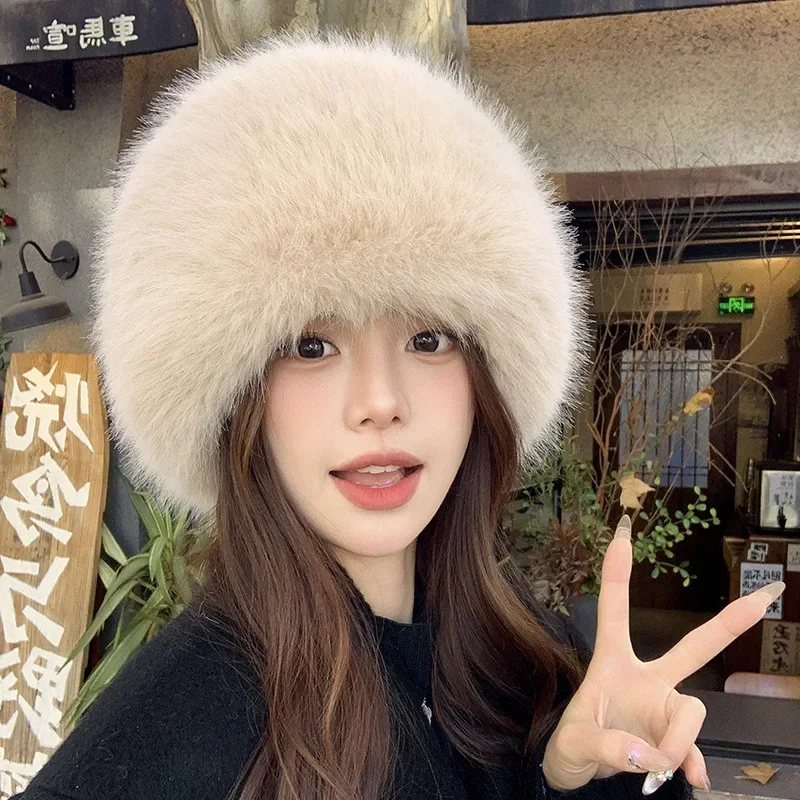 

Hot Sale Fur Hat Women Warm Snow Ski Cap Female Faux Fox Fur Thick Warm Winter Hat Lady Windproof Russian Hat Ear Warmer Bonnet