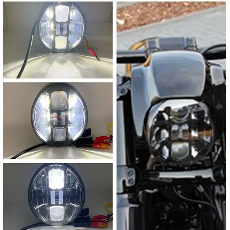 12V LED Headlight Projector Hi/Lo Beam DRL Headlamp W/ Mounting Extension Bracket Kit For Harley Softail Breakout FXSB 2013-2017