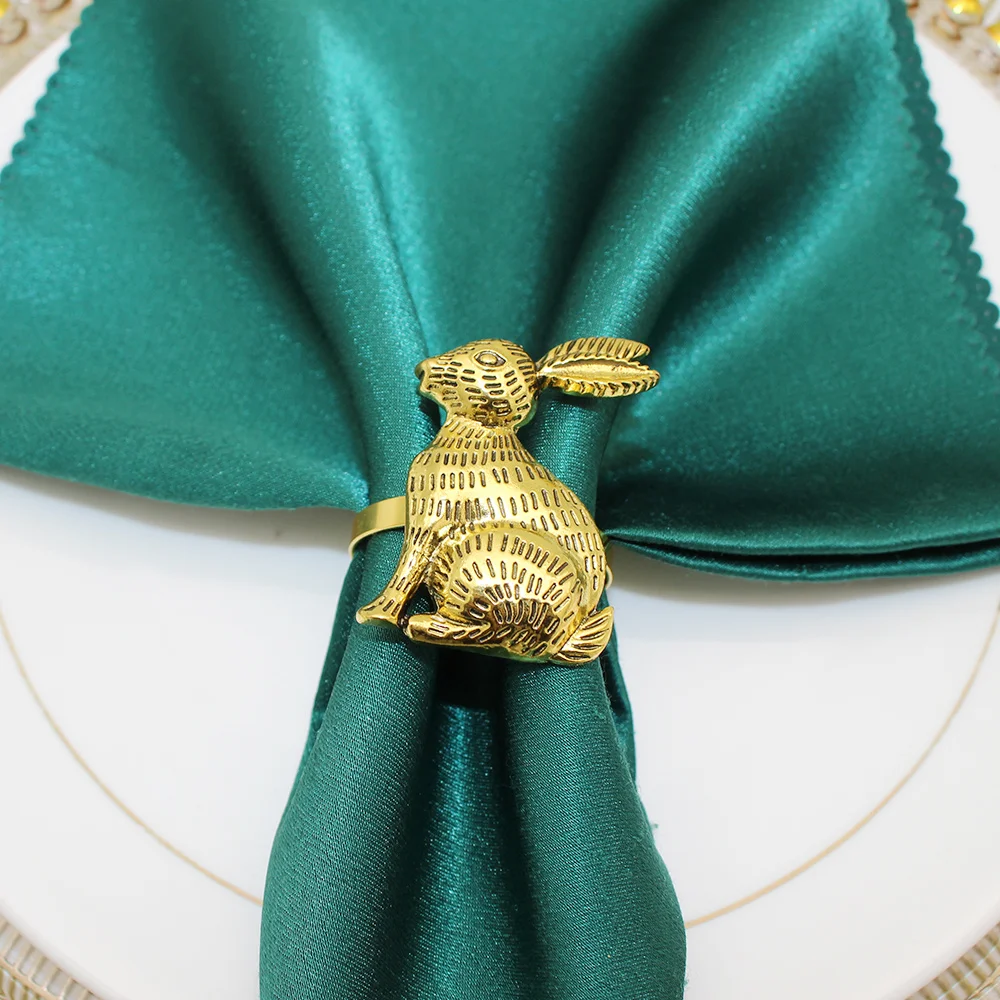 6Pcs Easter Rabbit Napkin Rings Bunny Metal Napkin Ring Holders for Easter Dinner Weddings Parties Wedding Table Decoration