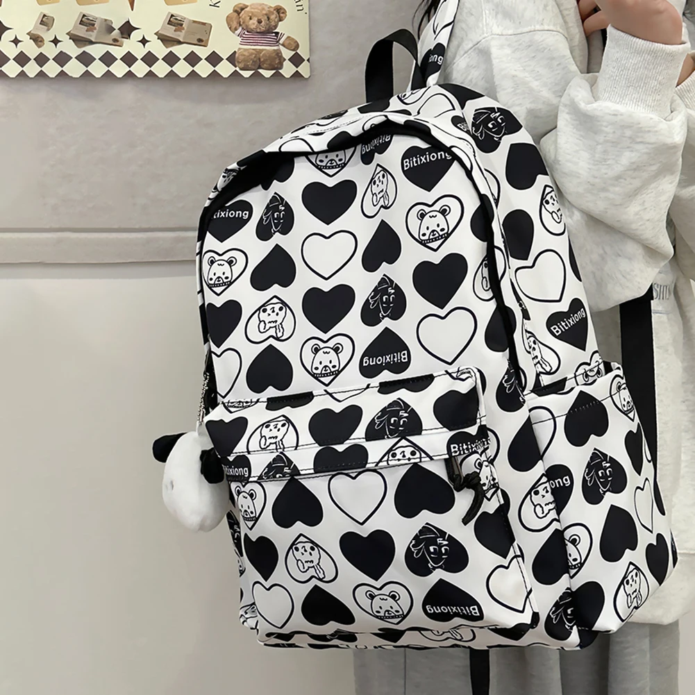 

Casual Backpack for Kids Students Heart Pattern School Bag Nylon Adjustable Strap Shoulder Bag Large Capacity Rucksack Kids Gift