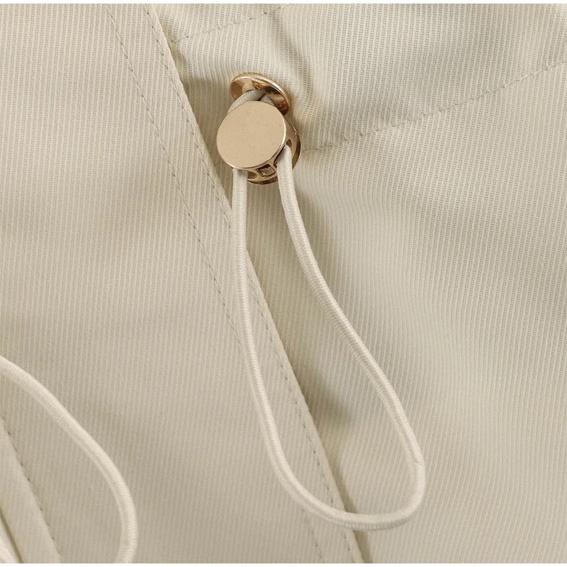 Damen-Oversize-Mäntel mit Kordelzug in der Taille, Stehkragen, Epauletten, Langen Ärmeln, Knopfleiste, Lose Jacken, Schicke Neue Oberbekleidung für Damen – Detail 7