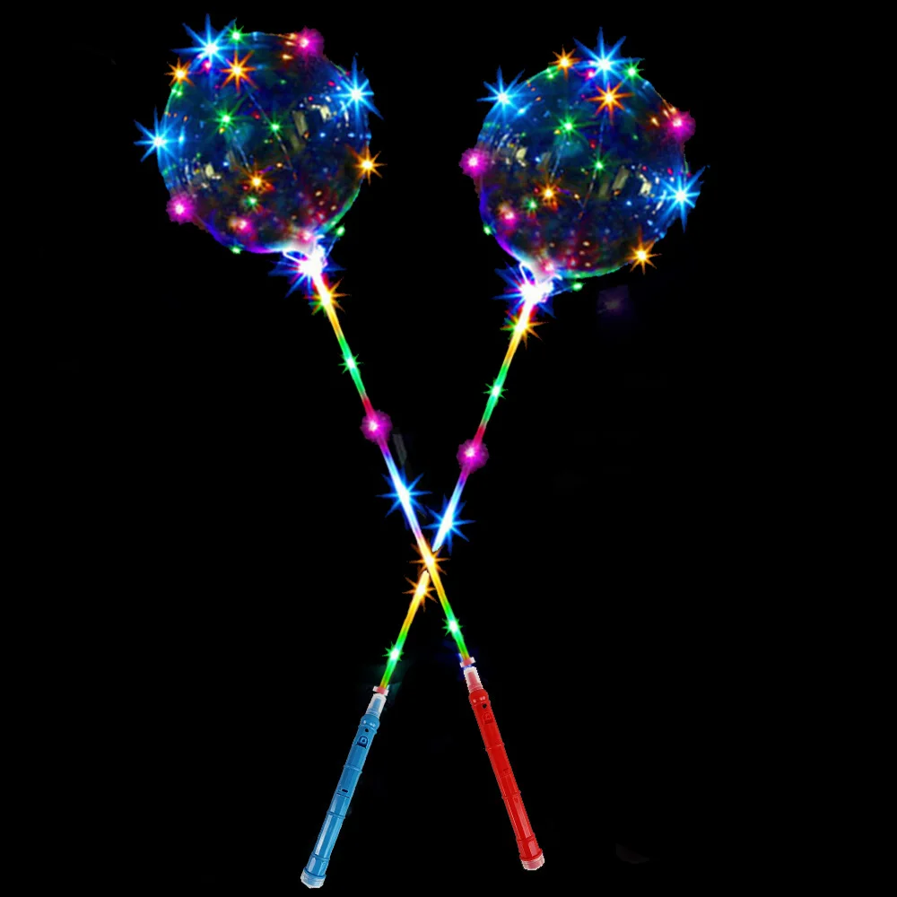 1/2set 120cm LED Light Up BoBo Balloons Birthday Party Decoration 3 Levels Flashing Handle 20 Inch BOBO Balloon 70cm Stick