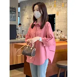 100% Pure Cotton Half Sleeves Shirt for Women's Spring Summer New Loose Slimming Belly Covering Stylish Casual Commuting Top