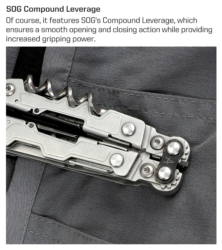 SOG PowerLitre Mini Multitool-Zange mit 19 Leichtgewichtswerkzeugen EDC Kompaktes Taschenwerkzeug mit Klappmesser, Korkenzieher und Schraubendreher – Detail 12