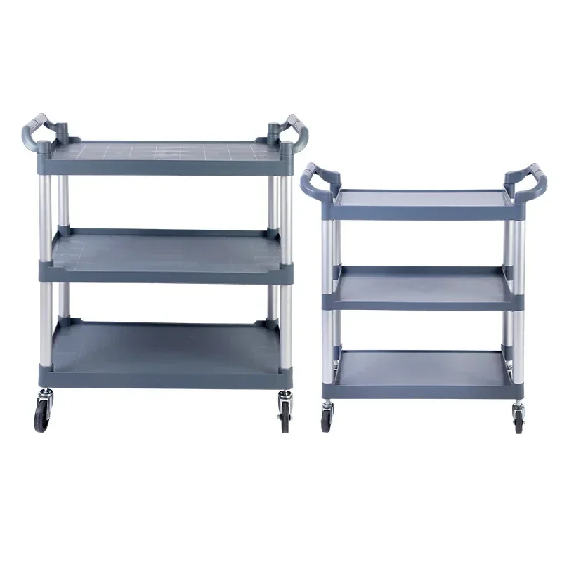 Restaurant Service Cart 3-Shelf Rolling Service Utility Push Handcart with Locking Casters 3 Tier Trolley for Hotel
