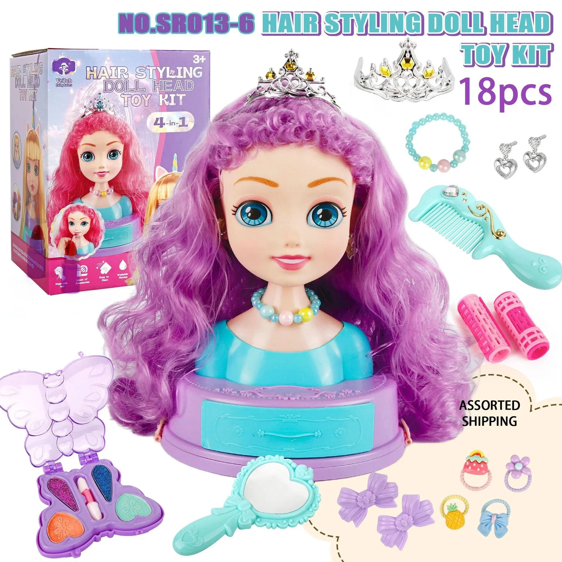 Mädchen Haar Styling Puppe Kopf 32PCS Schönheit Make-Up Kit Pretend Friseur Spielen Spielzeug Simulation Kosmetik Set für Kind Geburtstag geschenk