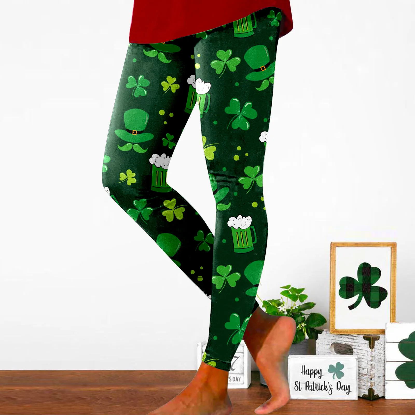 Stylish St Patricks Day Print Leggings Women Yoga Gym Workout Tights Pantalones High Waist Sexy Legging Pants Home Clothing