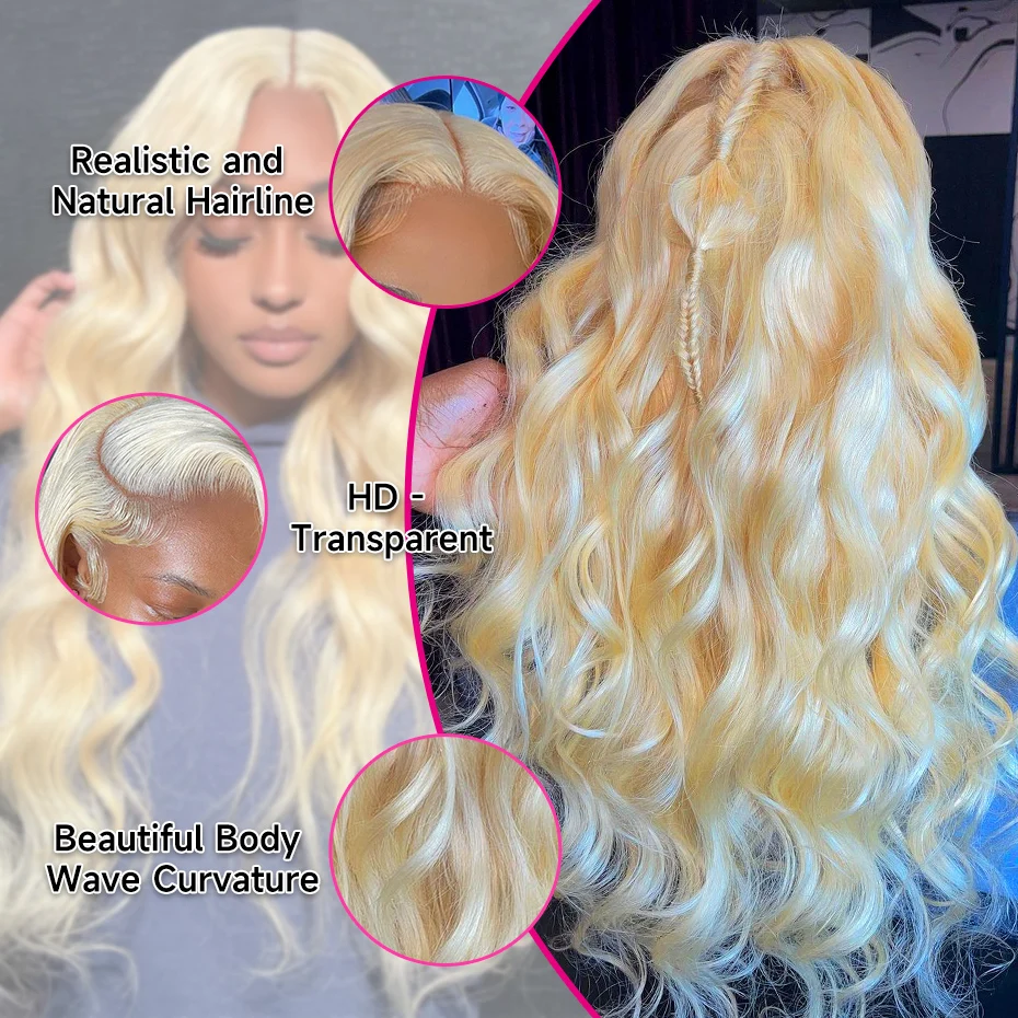 HD 360 Full Lace Wig Human Hair Pre Plucked 613 Honey Blonde Color Lace Front Wigs For Women Remy Vietnamese 13x4 13x6 Lace Frontal Body Wave Wigs 200% 220% Density