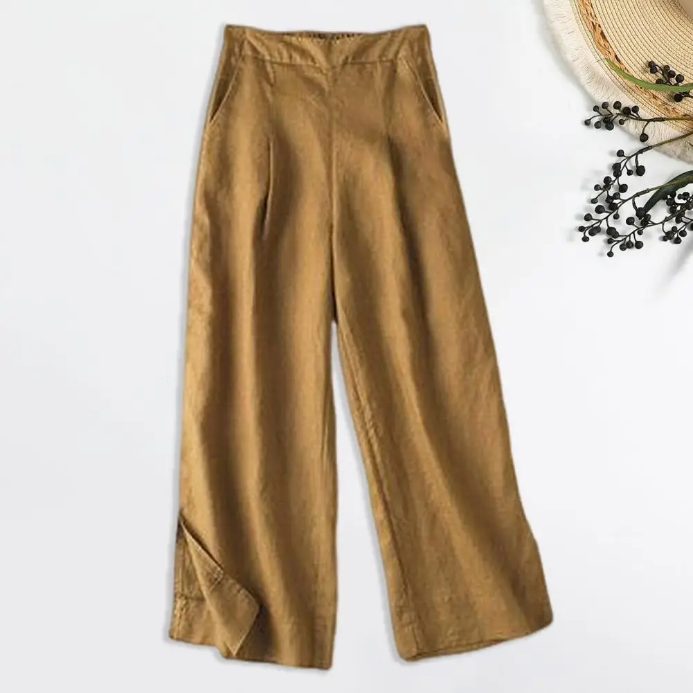 Solid Color Loose Trousers Loose Fit Wide-leg Pants Stylish Women's Wide-leg Pants with Elastic Waist Pockets for Casual