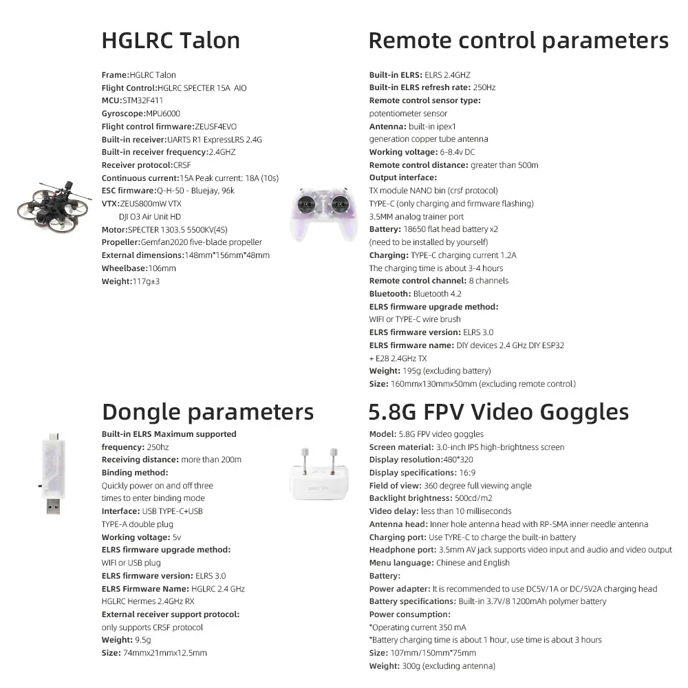 HGLRC Talon 2인치 아날로그 FPV 드론 쿼드콥터 보급형 RTF 세트