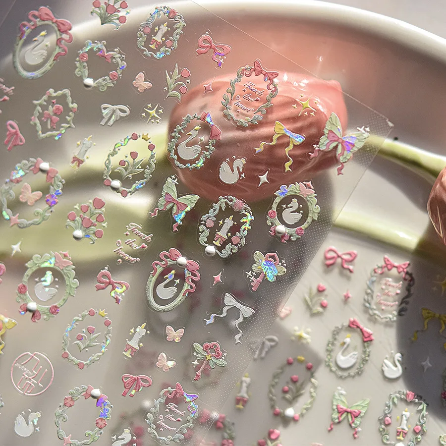 

1 шт. Наклейки для ногтей с кристаллами и стразами, микс: розовые лебеди, цветочные рамки, бабочки, самоклеящиеся, для DIY-дизайна, милые декоративные элементы