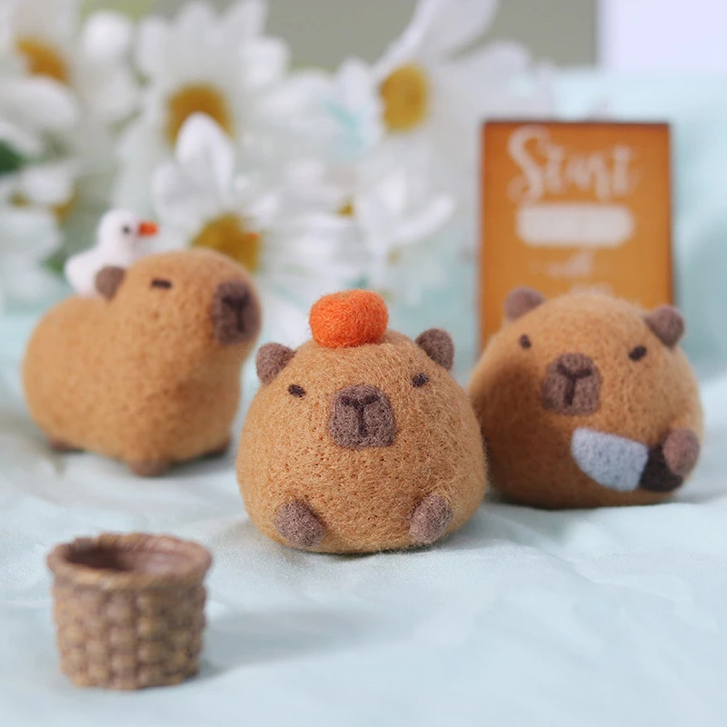 Bonito gordinho capivara peixe cinza iniciante material kit lã feltro artesanal diy boneca brinquedos de pelúcia decorações de mesa