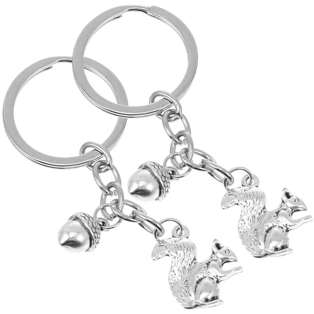 2 Pcs Gift Key Chain Bag Hanging Decoration Squirrel Keychain Charm Silver Women Miss