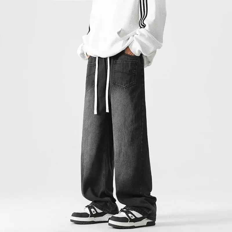 

Men's High Street Jeans Retro Autumn New Item Curved Knife Loose Black American Wide Leg Pants Casual Straight Leg Pants