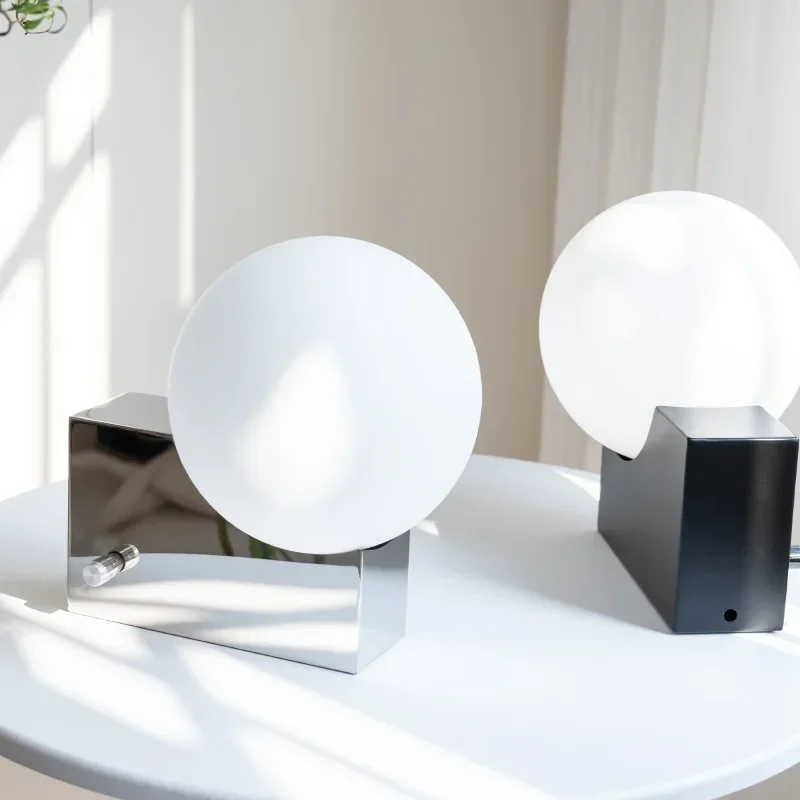 

Denmark Designer Rectangle Wrought Iron Chrome Table Lamps White Glass Ball Lampshade Living Room Bedroom Restaurant Desk Lights