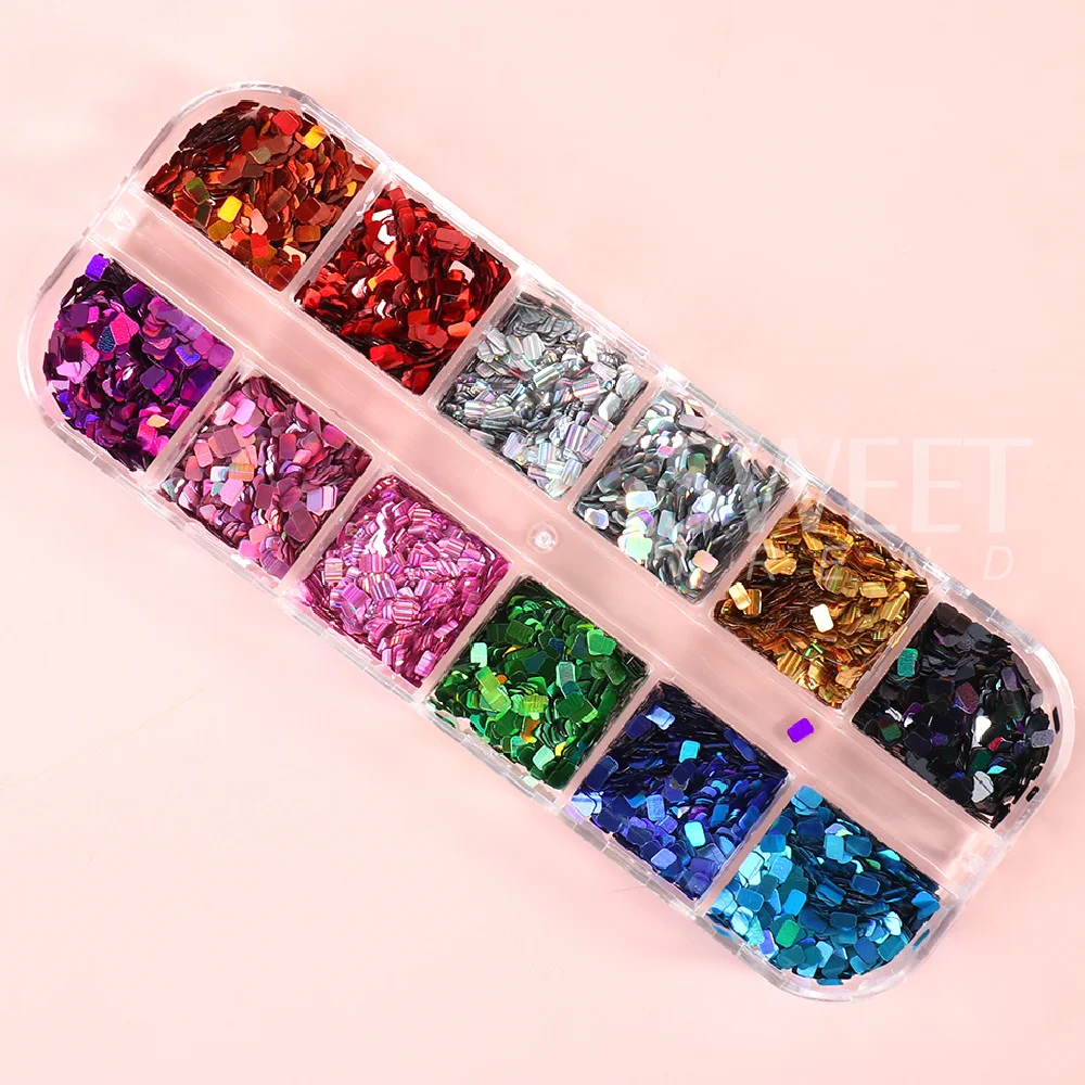 SWEET TREND-12 Farben Holographische Quadratische Nagel-Pailletten Laser-Glänzende Disco-Pailletten Glitzer-Flocken Dekorationen Zubehör – Detail 5