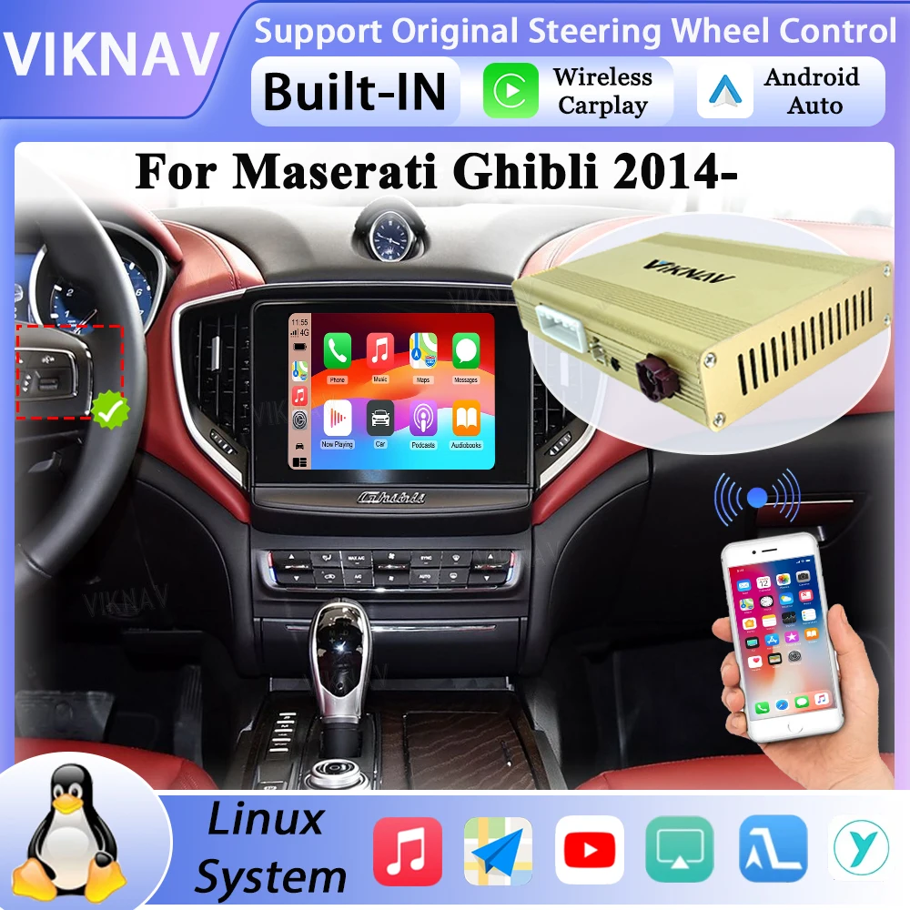 

Viknav Linux System For Maserati Ghibli 2014- Touch Screen Decoder Interface Box Android Auto Wireless Carplay Multimedia Stereo