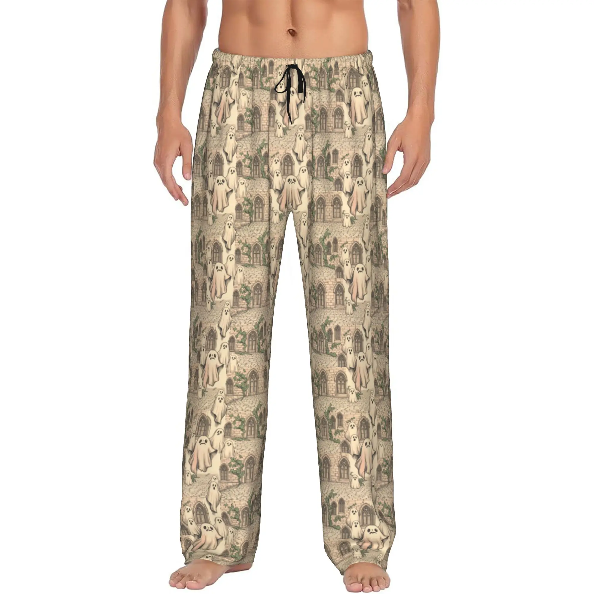 Custom Print Halloween Ghost Pajama Pants Men's Horror Sleep Sleepwear Bottoms with Pockets