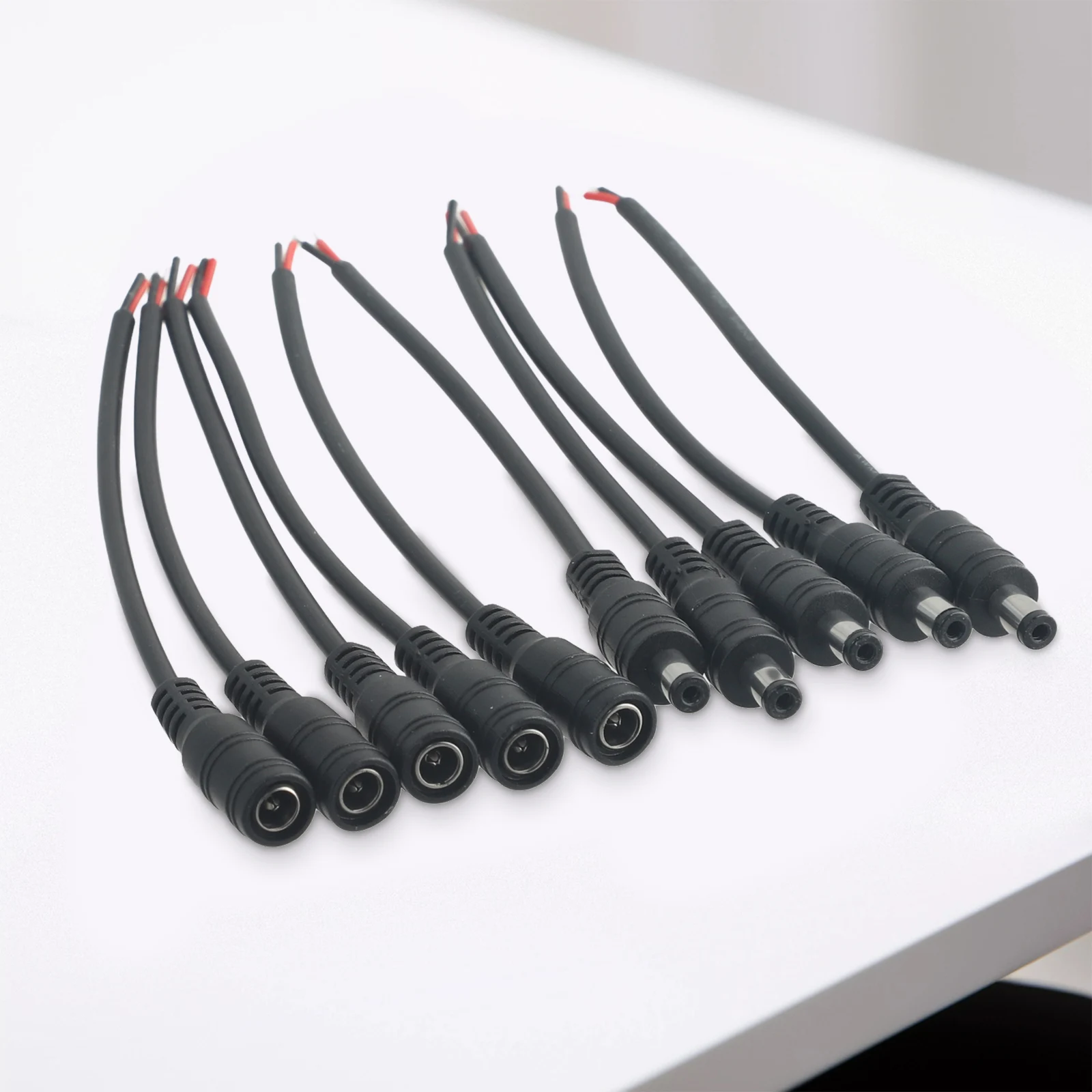 5 Pairs DC 5.5*2.1mm Power Cord with Male and Female Connectors 1pin 15cm Cable for CCTV Surveillance LED Lighting Power Supply