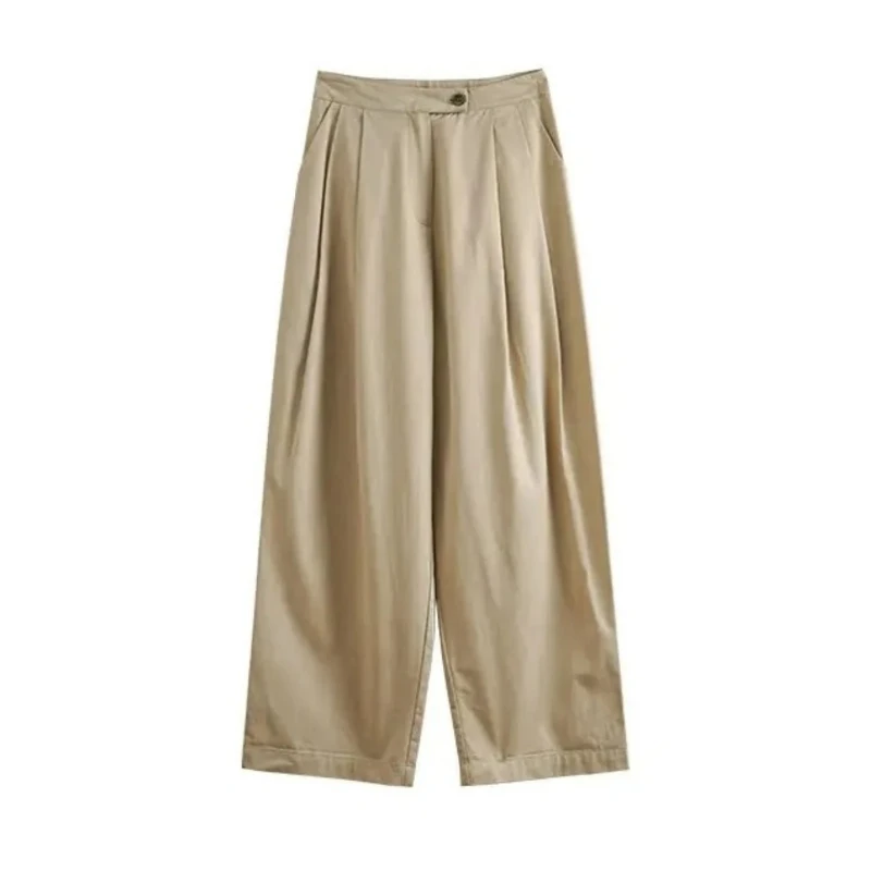 OLrain الصيف الكاكي سراويل تقليدية للنساء 2025 موضة فضفاضة عالية الخصر السراويل 100% القطن ركاب سراويلي حريمي O24XK82656 #6