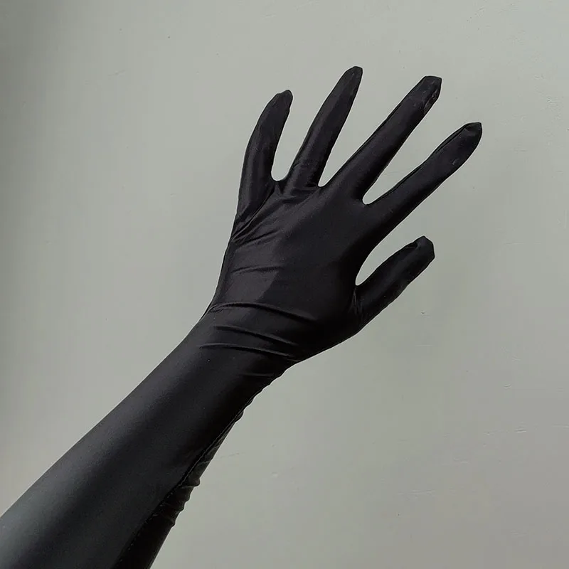 Sexy Black Silky Glossy Smooth Long Glove Cosplay Nightclub Dance Performance Thin High Eastic Summer Sunscreen For Women Sleeve