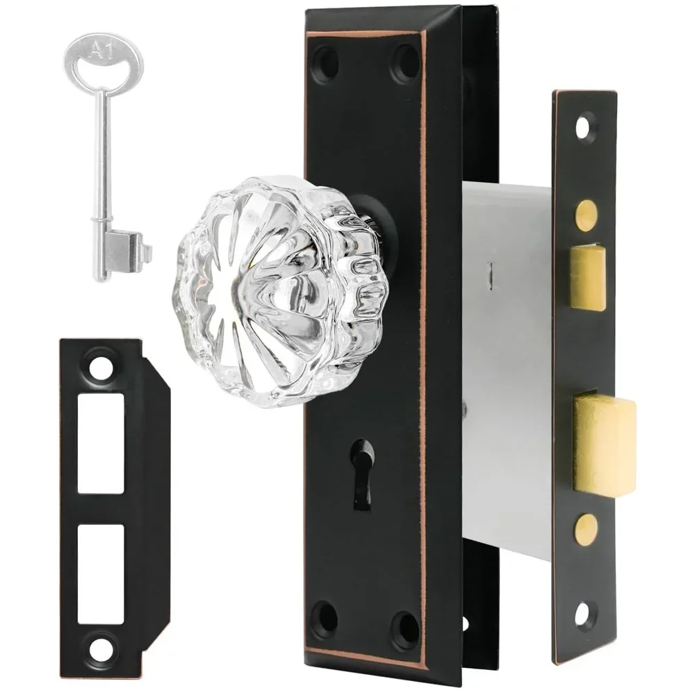 

Mortise Lock Set for Interior Door,Vintage Crystal Glass Door Knobs with Lock Key,Diamond Shape Pulls for Interior Doors