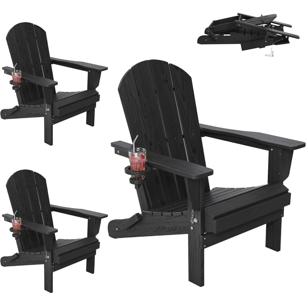 Outdoor Folding Adirondack Chair Set of 2 for Patio Fire Pit, Wooden Textured
