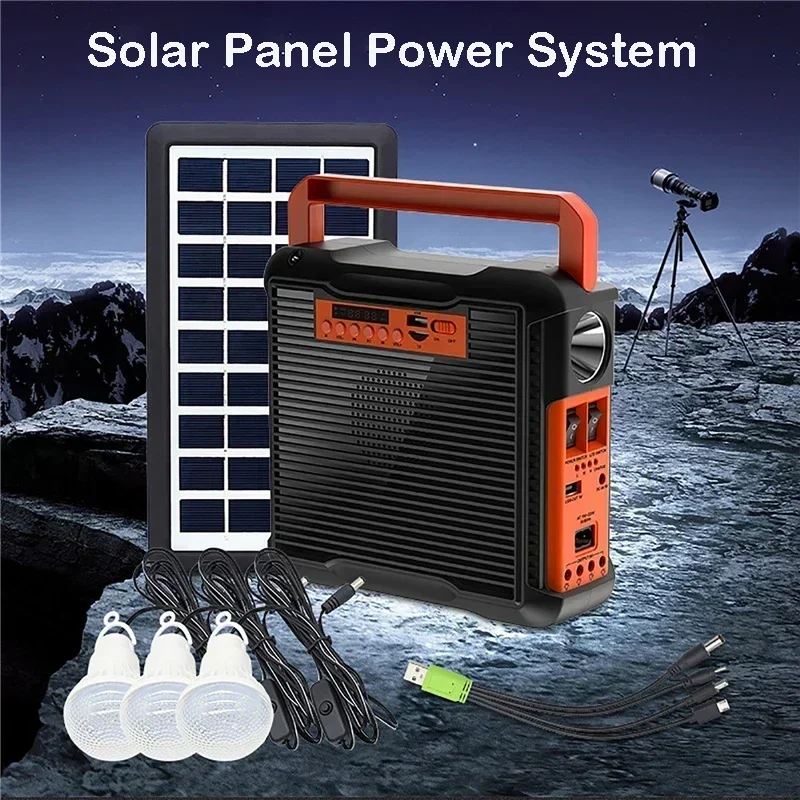 

Solar Light Solars Power Panel Generator Kit Home System 3 LED Bulb Highlight Energy Saving Light Solar Lighting with FM Radio